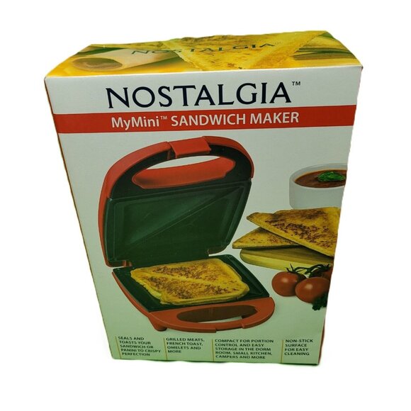 Nostalgia-My Mini Red Non-Stick Compact Sandwich Maker-Grilled Cheese-Omelets - Picture 1 of 8